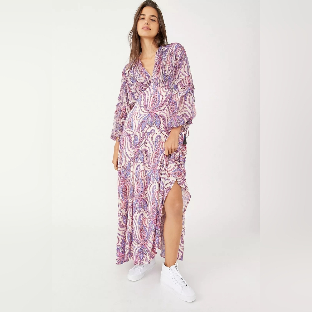 Free People Purple Paisley Long Sleeve Maxi Dress